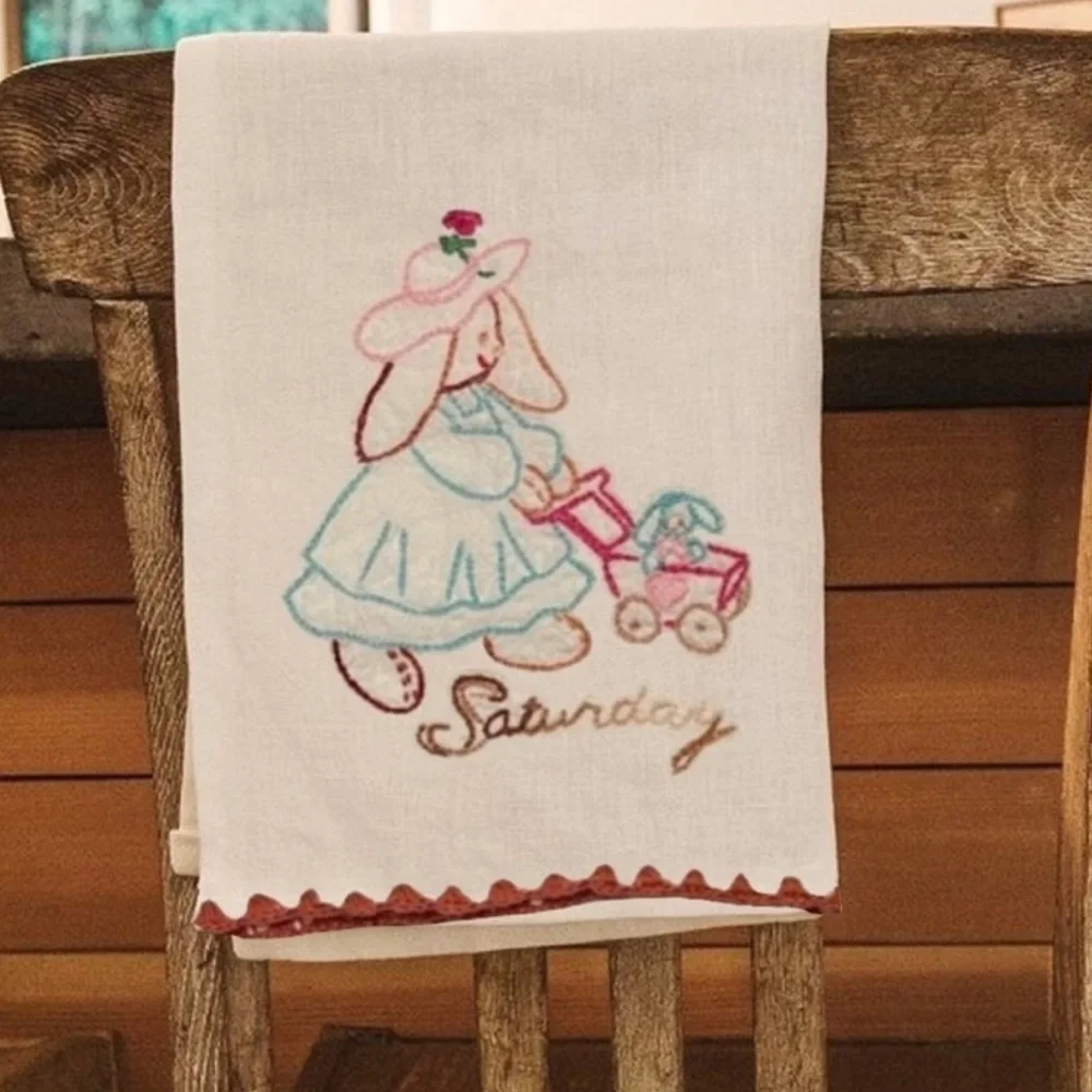 Day of the Week Embroidered Tea Towel